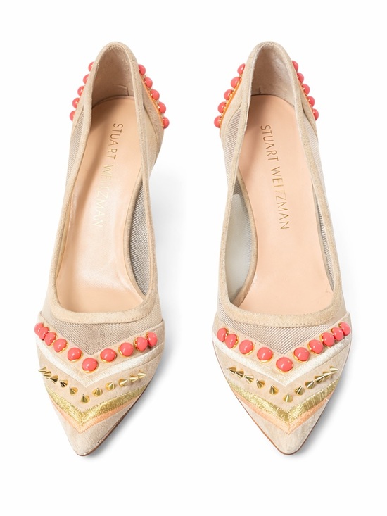 Stuart Weitzman Nude Mesh Pumps Studded Coral Detail Heels 85mm EU36 Luxury Chic - Picture 3 of 8
